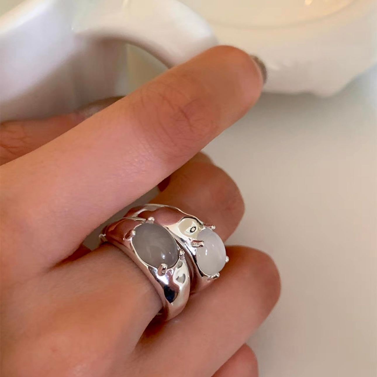 Luna Glow: Chalcedony and Silver Ring